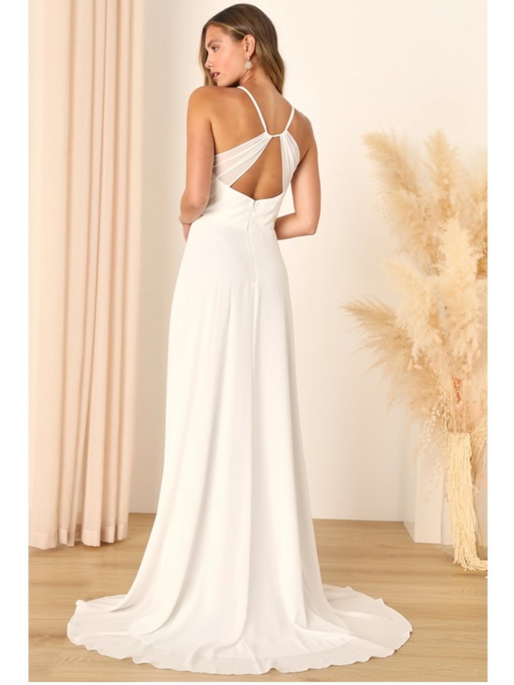 NWT Lulu’s Romantic Inspiration White Sleeveless Faux-Wrap Maxi Wedding Dress